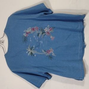 Vintage Koret Embroidered Chambray Button-up Short Sleeve Top Women's XL